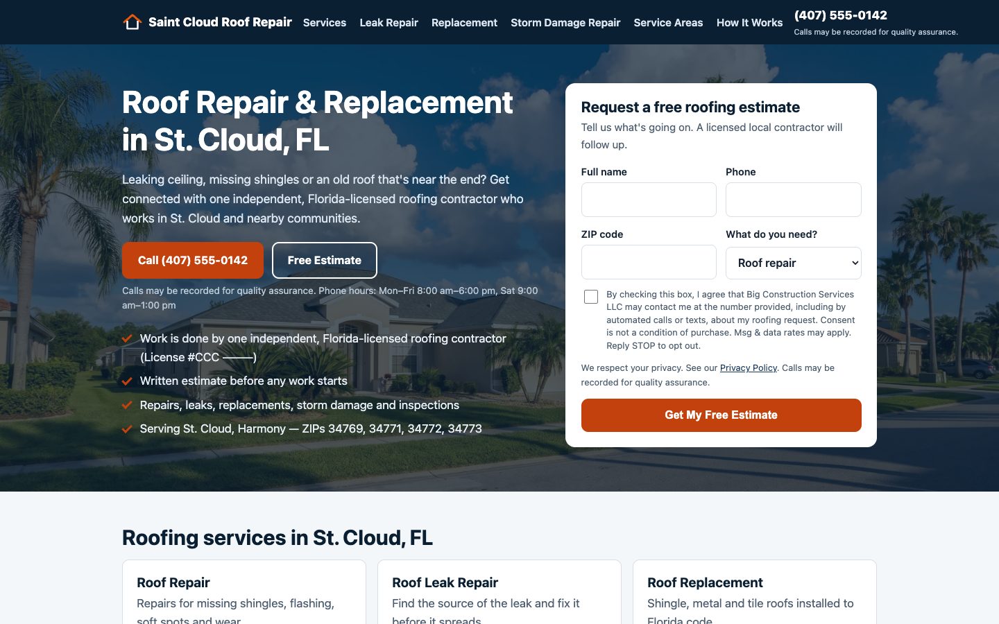 Sitio Saint Cloud Roof Repair en computador